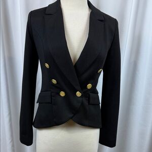 Willow & Clay Elegant Black Blazer with Gold Buttons, Small
